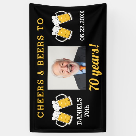 Cheers & Beers 70 Jaar Verjaardag Foto Keepsake Spandoek (Verticaal)