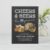 Cheers & Beers 70th Birthday Party Invitation Kaart (Staand voorkant)