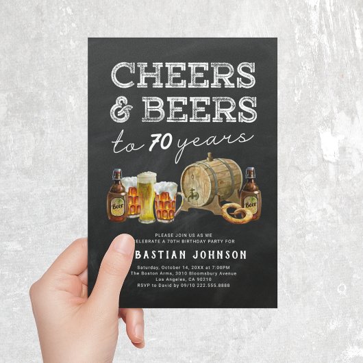 Cheers & Beers 70th Birthday Party Invitation Kaart