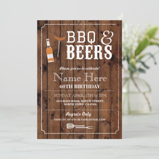 Cheers & Beers BBQ Birthday Party 30th 60th Invite Kaart (Staand voorkant)