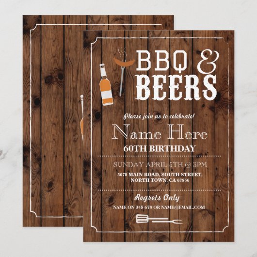 Cheers & Beers BBQ Birthday Party 30th 60th Invite Kaart (Voorkant / Achterkant)