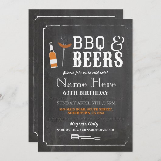 Cheers & Beers BBQ Birthday Party 30th 60th Invite Kaart (Voorkant / Achterkant)