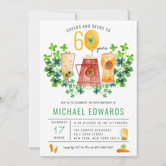 Cheers Beers Birthday St Patrick's Day Party Kaart (Voorkant)