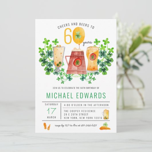 Cheers Beers Birthday St Patrick's Day Party Kaart (Staand voorkant)