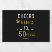 Cheers & Beers Black & Gold 50e verjaardag Likeurfles Etiket (Enkel label)