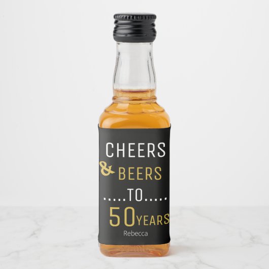 Cheers & Beers Black & Gold 50e verjaardag Likeurfles Etiket (Voorkant)