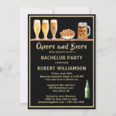 Cheers & Beers Black & Gold Bachelor Party Kaart (Voorkant)