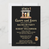 Cheers & Beers Black & Gold Bachelor Party Kaart (Voorkant)