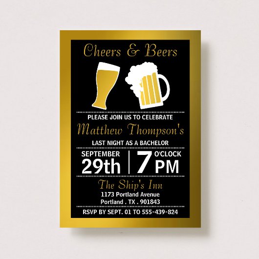 Cheers & Beers Black & Gold vrijgezellenfeest Kaart