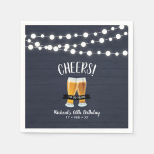 Cheers Beers   Blauwe Houten Volwassen 40e Verjaar Servet