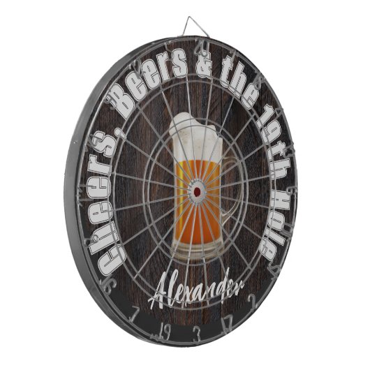 Cheers Beers en de 19e hole Golf Balls Wood Dartbord (Voorkant Links)