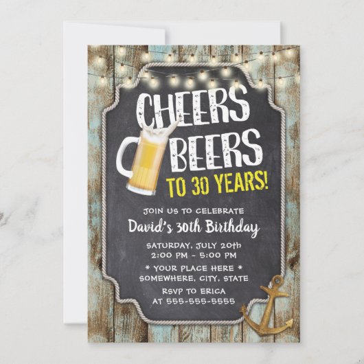 Cheers & Beers Gold Anchor  30e verjaardag Kaart (Voorkant)