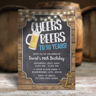 Cheers & Beers Gold Anchor Rustic 50e verjaardag Kaart