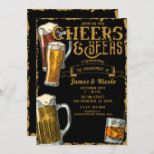 Cheers & Beers Gold Black Pub Bar Engagement Party Kaart (Voorkant / Achterkant)