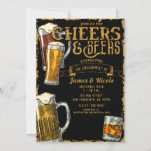 Cheers & Beers Gold Black Pub Bar Engagement Party