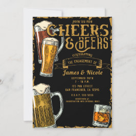 Cheers & Beers Gold Black Pub Bar Engagement Party Kaart