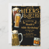 Cheers & Beers Gold Black Pub Bar Verjaardagsfeest Kaart (Voorkant)