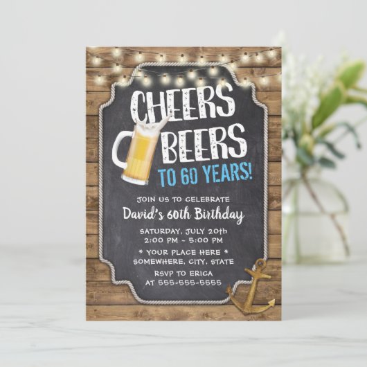 Cheers & Beers Goud Anker Rustieke 60e Verjaardag Kaart (Staand voorkant)