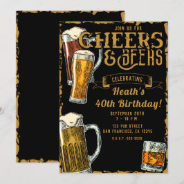 Cheers & Beers Goud Zwart Pub Bar Verjaardagsfeest Kaart