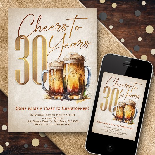 Cheers & Beers Mannen Grappige 30ste Verjaardag Kaart