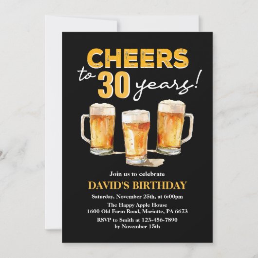 Cheers & Beers Mannen Grappige 30ste Verjaardag Kaart (Voorkant)