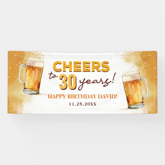 Cheers & Beers Mannen Grappige 30ste Verjaardag Spandoek (Horizontaal)
