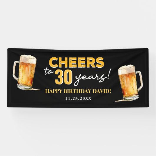 Cheers & Beers Mannen Grappige 30ste Verjaardag Spandoek (Horizontaal)