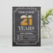 Cheers & Beers Men's 21st Birthday Invitation Kaart (Staand voorkant)