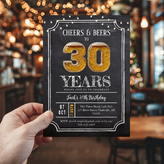 Cheers & Beers Men's 30th Birthday Invitation Kaart
