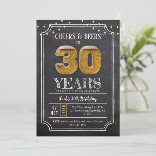 Cheers & Beers Men's 30th Birthday Invitation Kaart (Staand voorkant)
