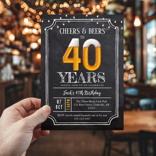Cheers & Beers Men's 40th Birthday Invitation Kaart