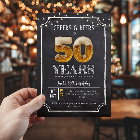 Cheers & Beers Men's 50th Birthday Invitation Kaart