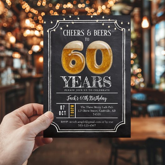Cheers & Beers Men's 60th Birthday Invitation Kaart