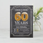 Cheers & Beers Men's 60th Birthday Invitation Kaart (Staand voorkant)