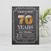 Cheers & Beers Men's 70th Birthday Invitation Kaart (Staand voorkant)