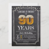 Cheers & Beers Men's 90th Birthday Invitation Kaart (Voorkant)