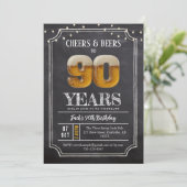 Cheers & Beers Men's 90th Birthday Invitation Kaart (Staand voorkant)