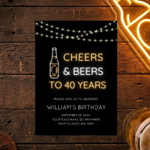 Cheers & Beers Neon Bord 40e Verjaardag Foto Kaart
