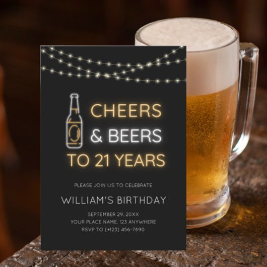 Cheers & Beers Neon Sign 21ste verjaardag voor vol Kaart