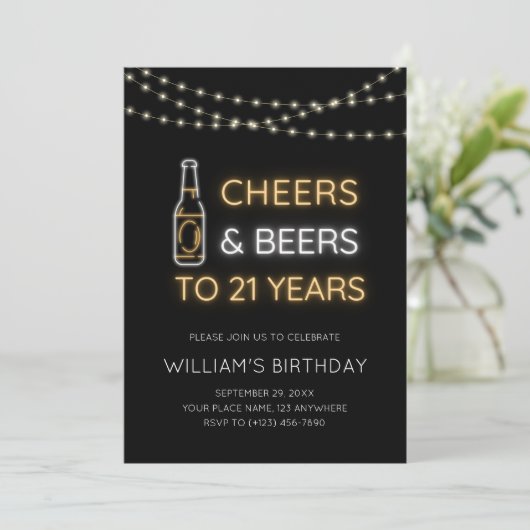 Cheers & Beers Neon Sign 21ste verjaardag voor vol Kaart (Staand voorkant)