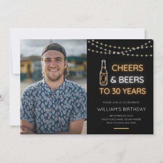 Cheers & Beers Neon Sign 30th Volwassene Verjaarda Kaart (Voorkant)