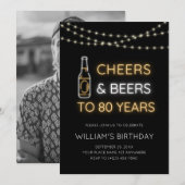 Cheers & Beers Neon Sign 80ste verjaardag voor vol Kaart (Voorkant / Achterkant)