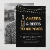 Cheers & Beers Neon teken 100e verjaardag foto Kaart (Voorkant / Achterkant)
