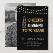 Cheers & Beers Neon Teken 70e Verjaardag voor volw Kaart (Voorkant / Achterkant)