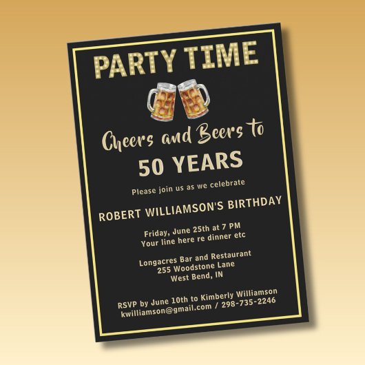 Cheers & Beers Party Time 50th (Any Year) Birthday Kaart