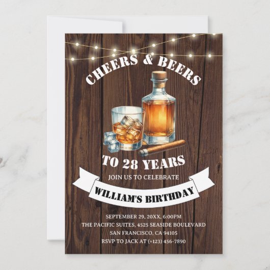 Cheers & Beers Rustic 28e Landelijke Verjaardagsfe Kaart (Voorkant)
