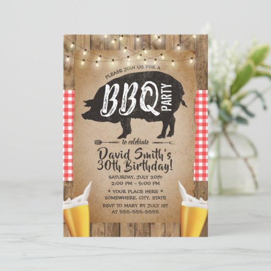 Cheers & Beers Rustic BBQ Birthday Party Kaart (Staand voorkant)