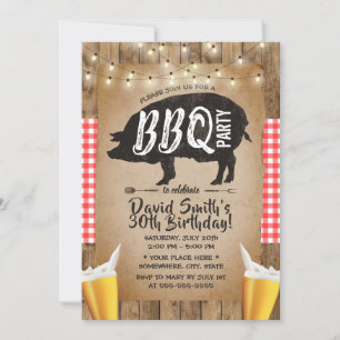Cheers & Beers Rustic BBQ Birthday Party Kaart