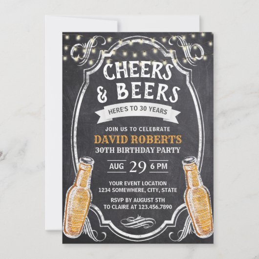 Cheers & Beers Rustic Chalkboard 30th Birthday Kaart (Voorkant)