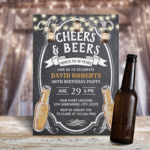 Cheers & Beers Rustic Chalkboard 40th Birthday Kaart